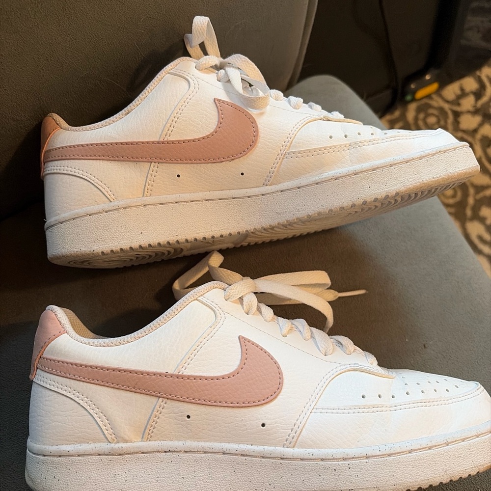 Nike White Sneakers with Light Pink Accents